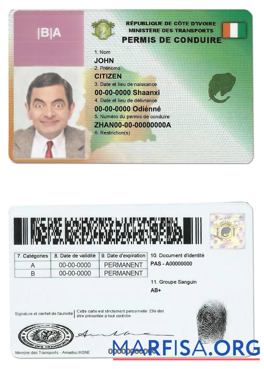 Downloadable Cote D’Ivoire driving license download for verification